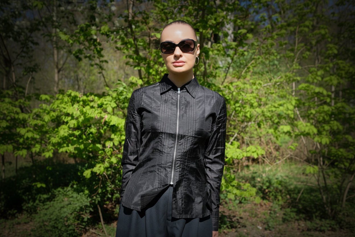 SILK ZIP SHIRT | BLACK