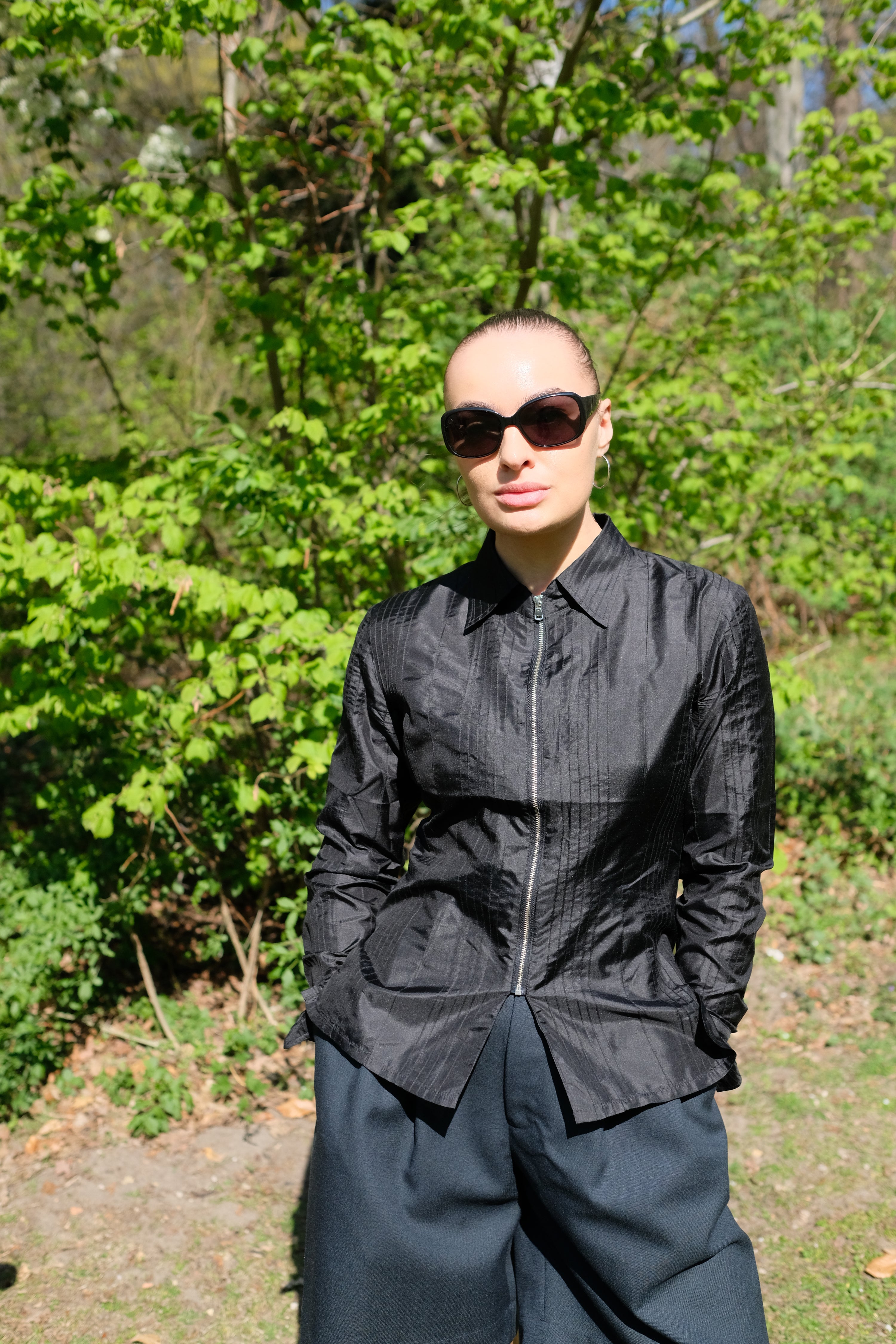 SILK ZIP SHIRT | BLACK