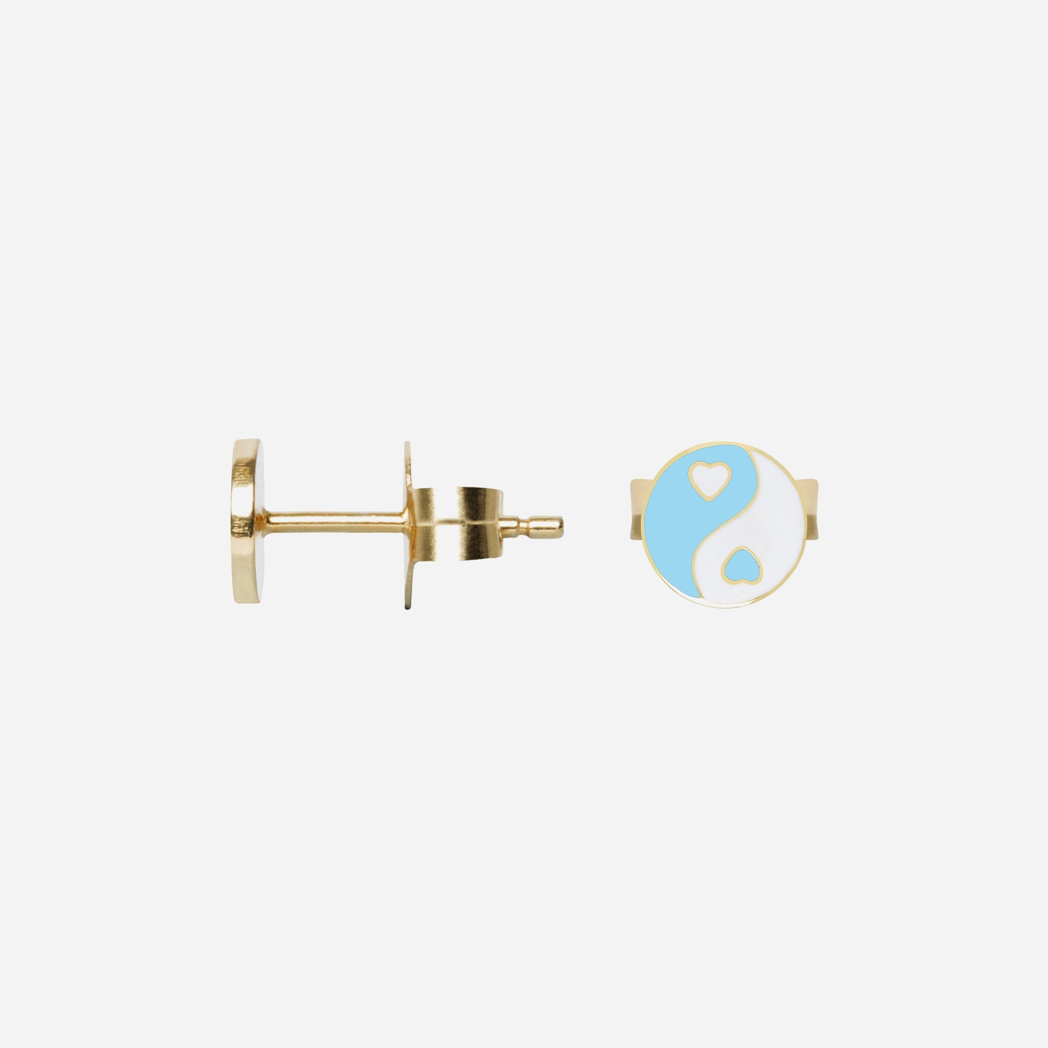 Gold blue YinYang stud earring