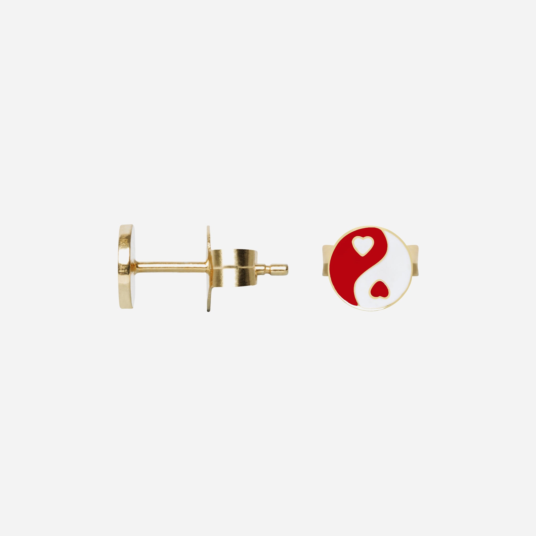 Gold red YinYang stud earring