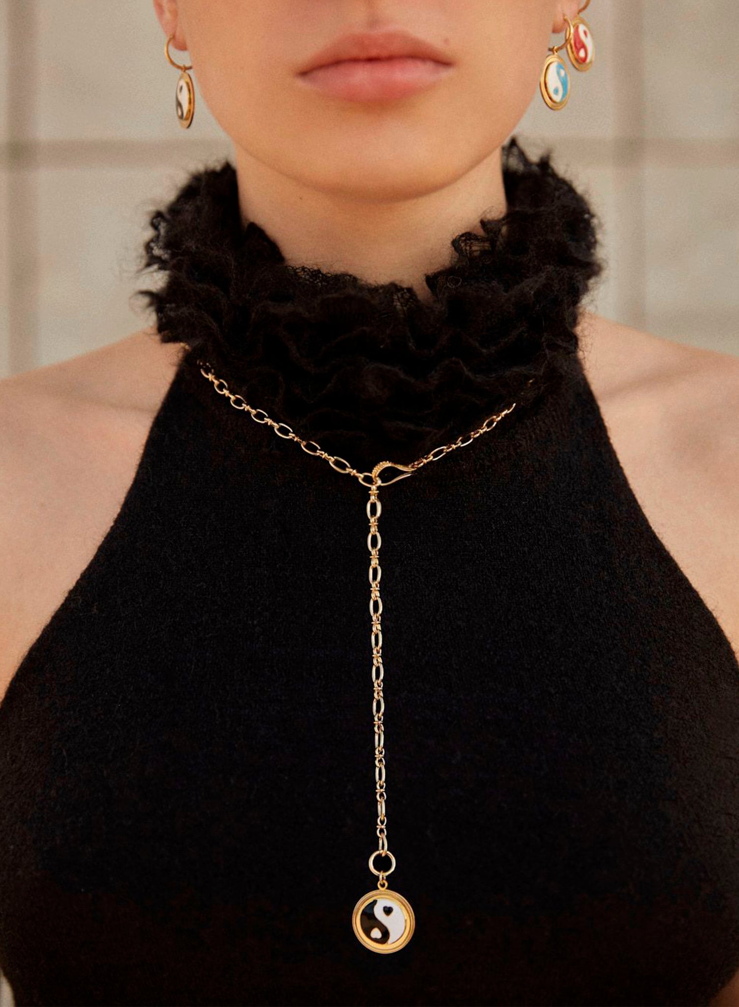 Gold YinYang Black Necklace