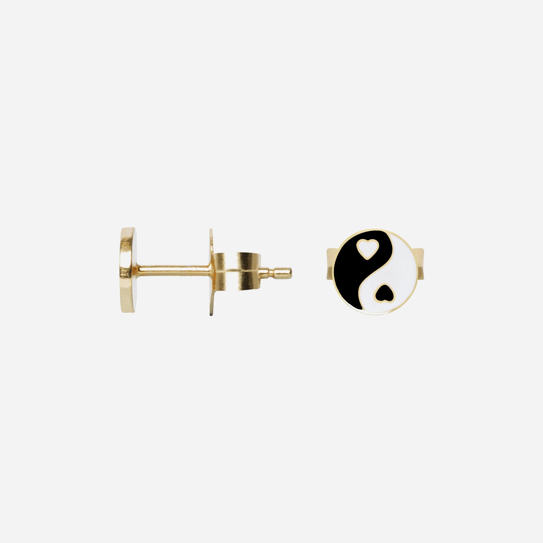Gold black YinYang stud earring